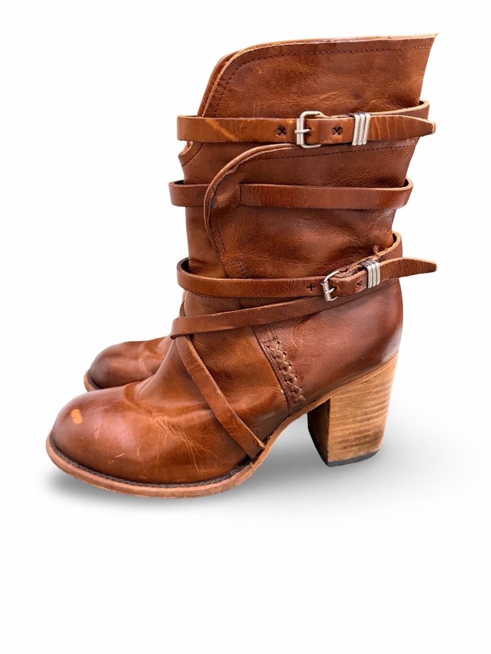 Freebird by Steven Baker Leather Mid-Calf Buckle Boots in Brown Size 8 - Picture 3 of 10